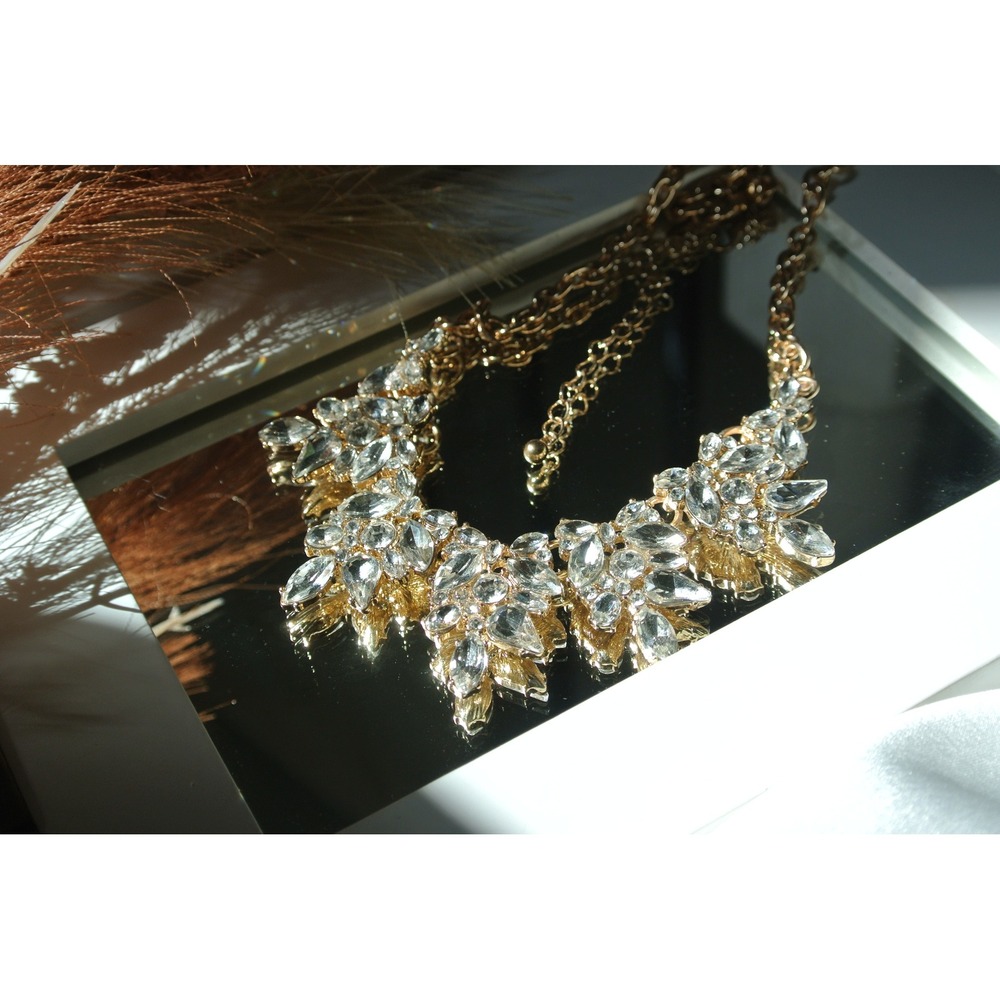 Loft Crystal Cluster Statement Bib Necklace Gold Tone One Size